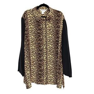 Allison Taylor Y2K Mob Wife Leopard 100% Silk Top Womens 3X Indie Sleaze‎ Luxury